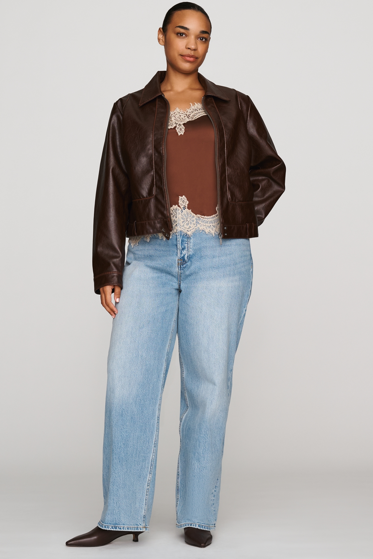 Pilcro Rumi Shrunken Faux Leather Moto Jacket