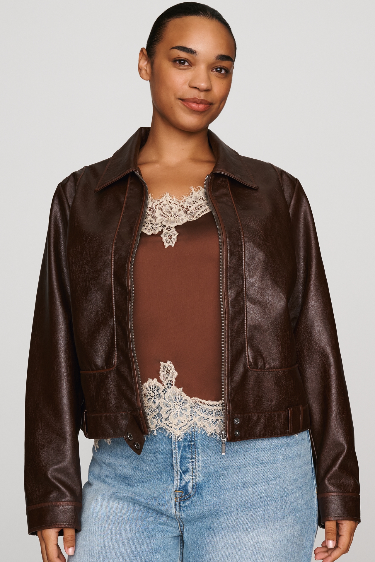 Pilcro Rumi Shrunken Faux Leather Moto Jacket