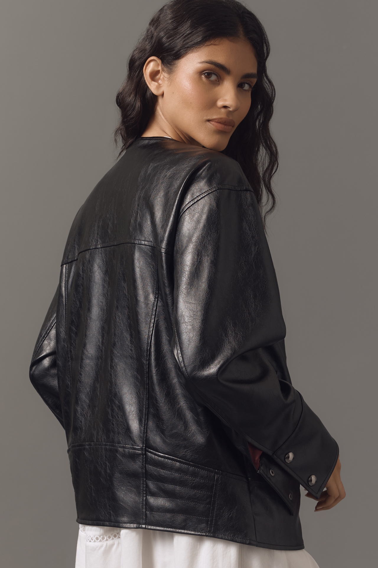 Pilcro Faux-Leather Asymmetric Snap Moto Jacket