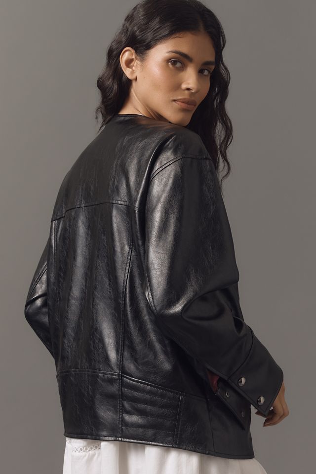 Pilcro Faux-Leather Asymmetric Snap Moto Jacket #1