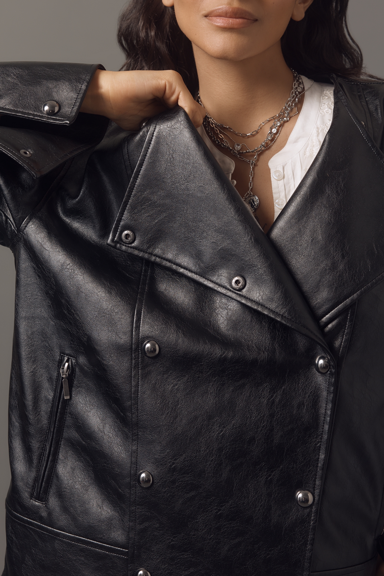 Pilcro Faux-Leather Asymmetric Snap Moto Jacket