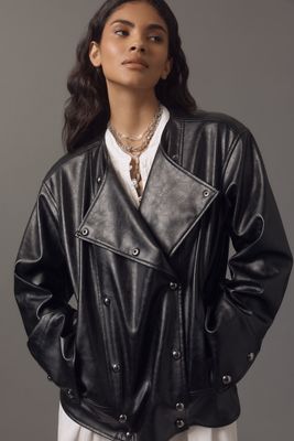 The Saige Faux-Leather Moto Jacket | Anthropologie