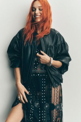 By Anthropologie Faux Leather Crop Bubble Bomber Jacket