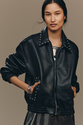 Pilcro The Rylie Studded Faux-leather Bomber Jacket By  In Black