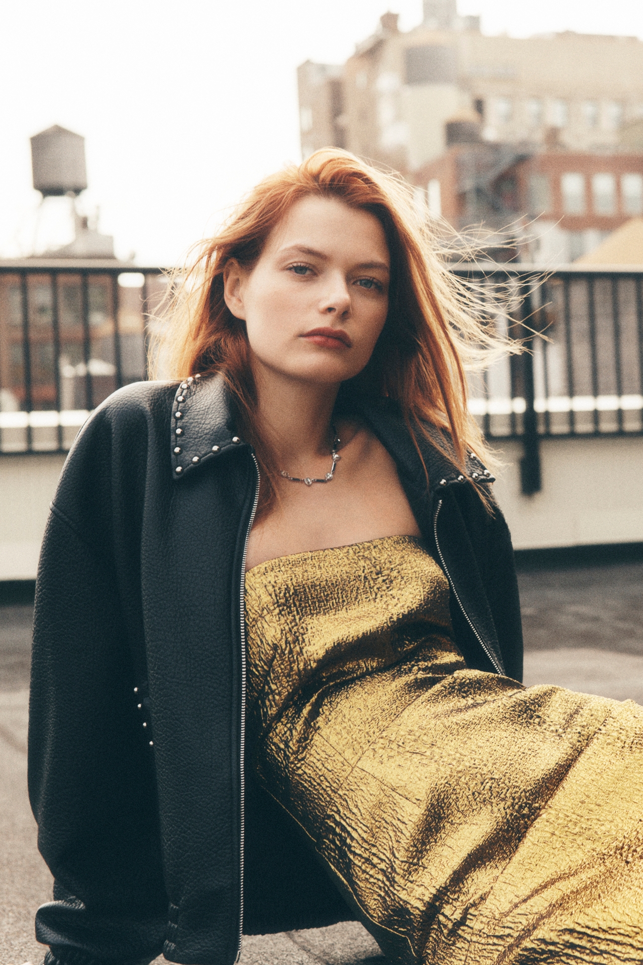 The Rylie Studded Faux Leather Bomber Jacket by Pilcro