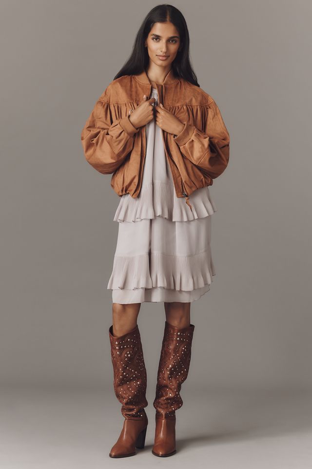 By Anthropologie Faux-Suede Bubble Bomber Jacket #1