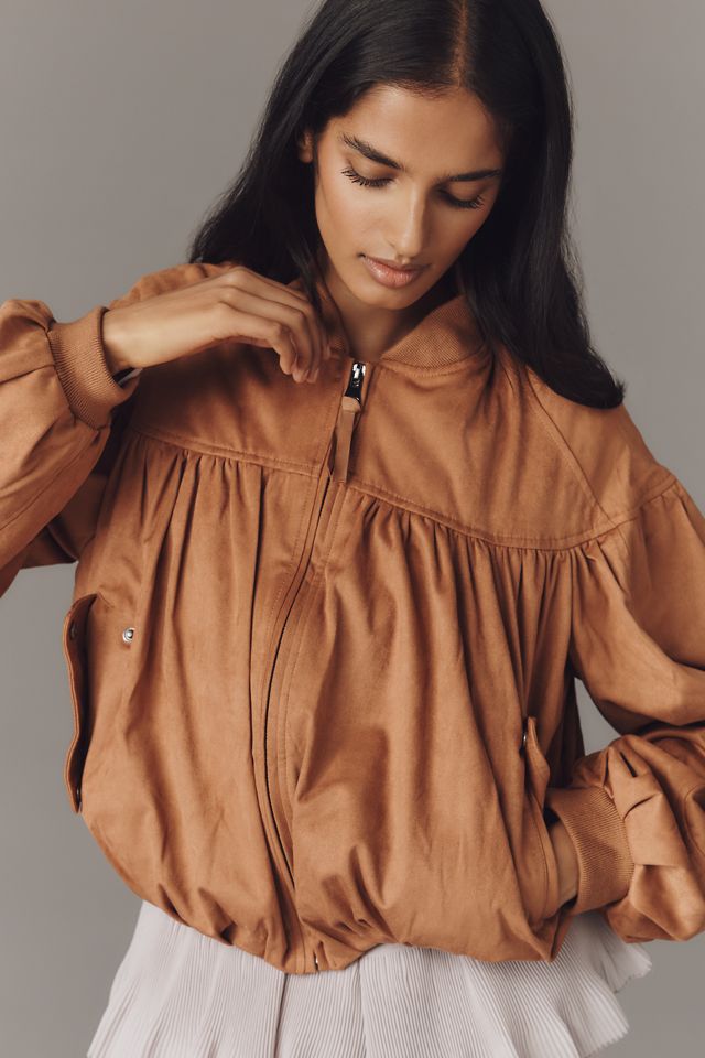 By Anthropologie Faux-Suede Bubble Bomber Jacket #2