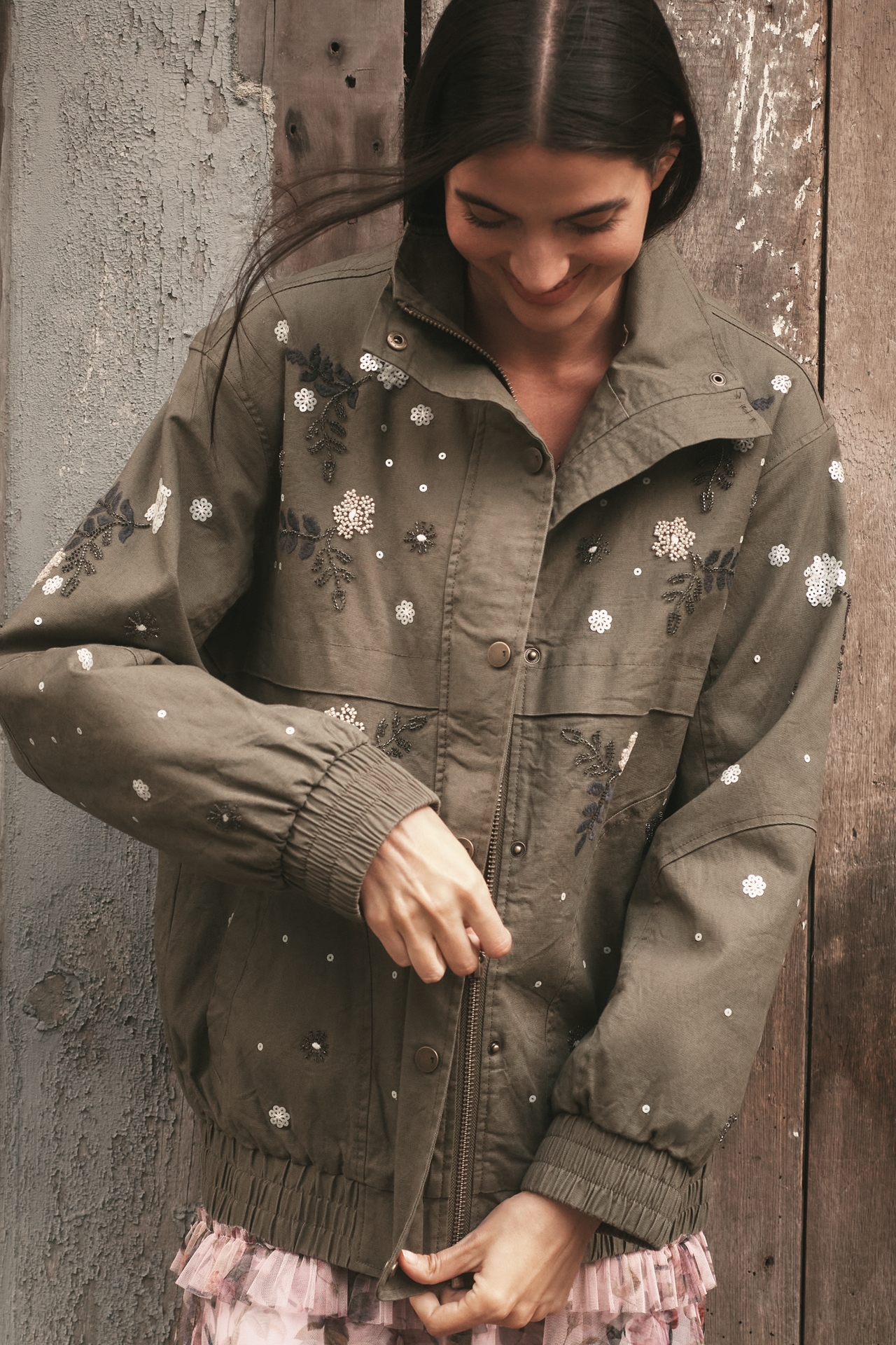 Pilcro Oversized Embellished Bomber Jacket