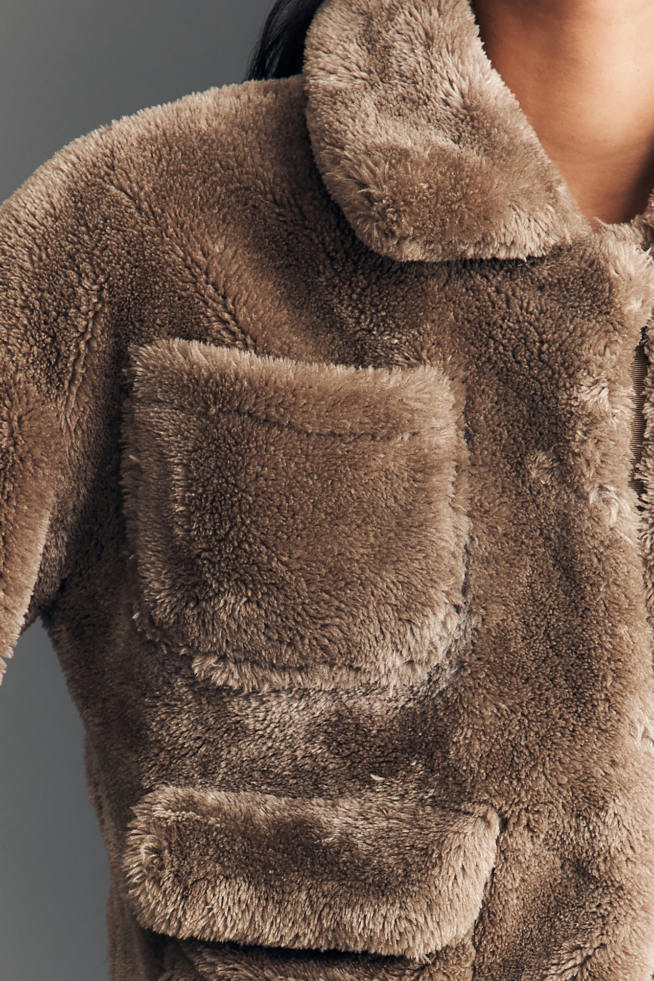 Pilcro Cropped Sherpa Fleece Cargo Jacket