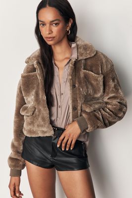 Pilcro Cropped Sherpa Fleece Cargo Jacket