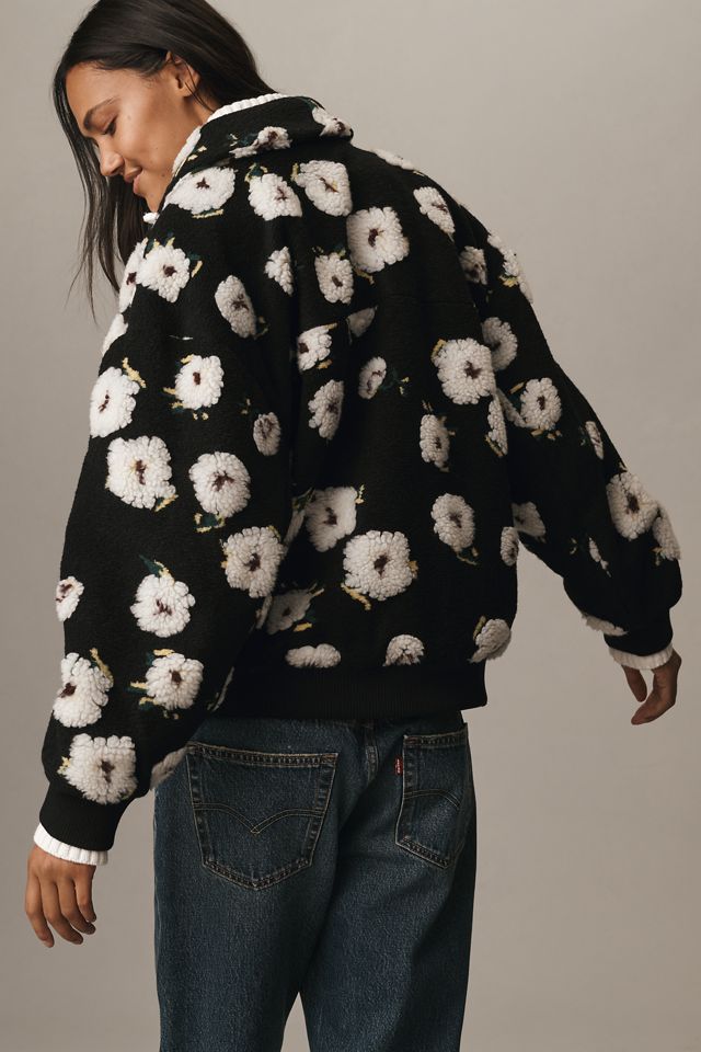 By Anthropologie Floral Sherpa Fleece Bomber Jacket #1