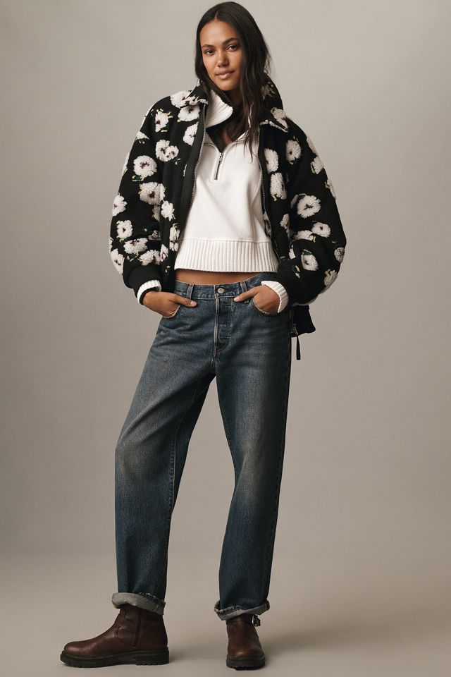 By Anthropologie Floral Sherpa Fleece Bomber Jacket #2