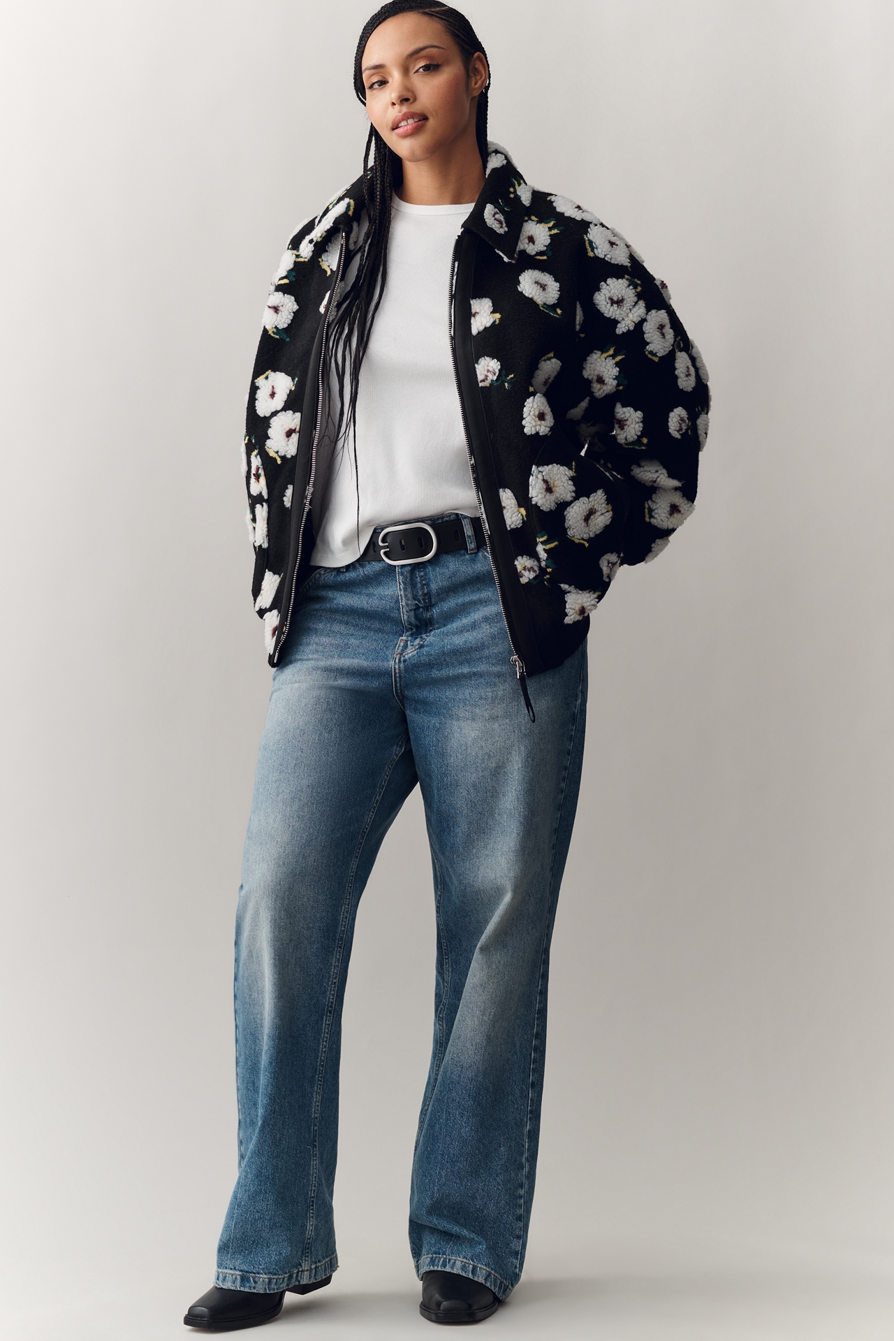 By Anthropologie Floral Sherpa Fleece Bomber Jacket