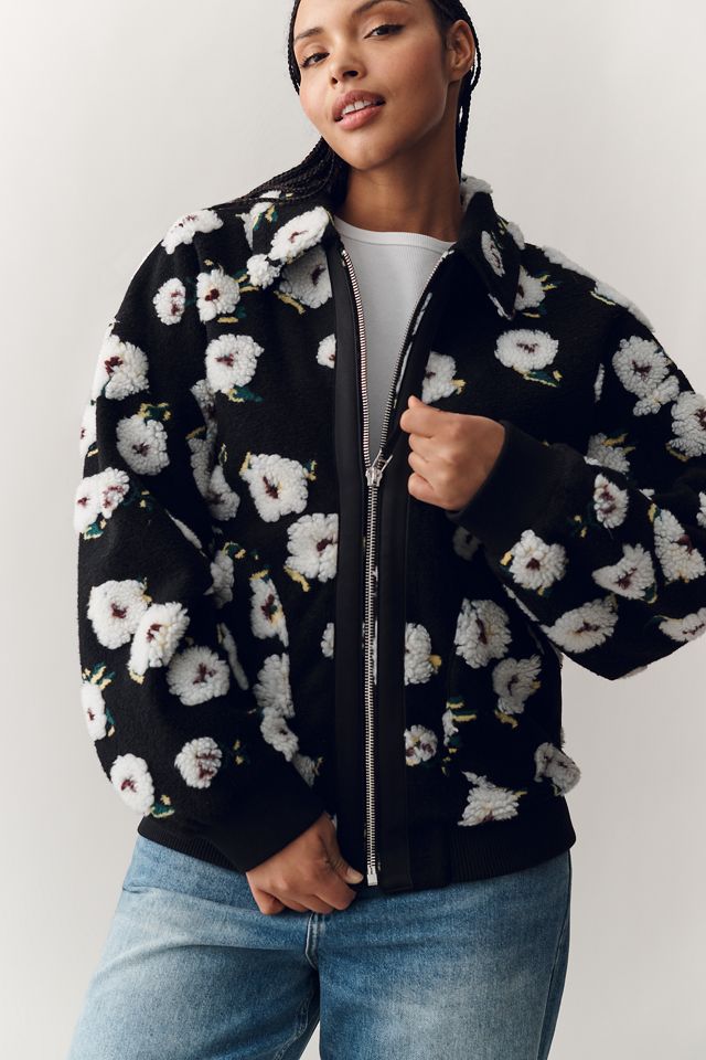By Anthropologie Floral Sherpa Fleece Bomber Jacket | Anthropologie