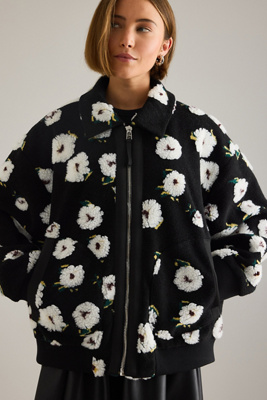 By Anthropologie Floral Sherpa Fleece Bomber Jacket In Multi