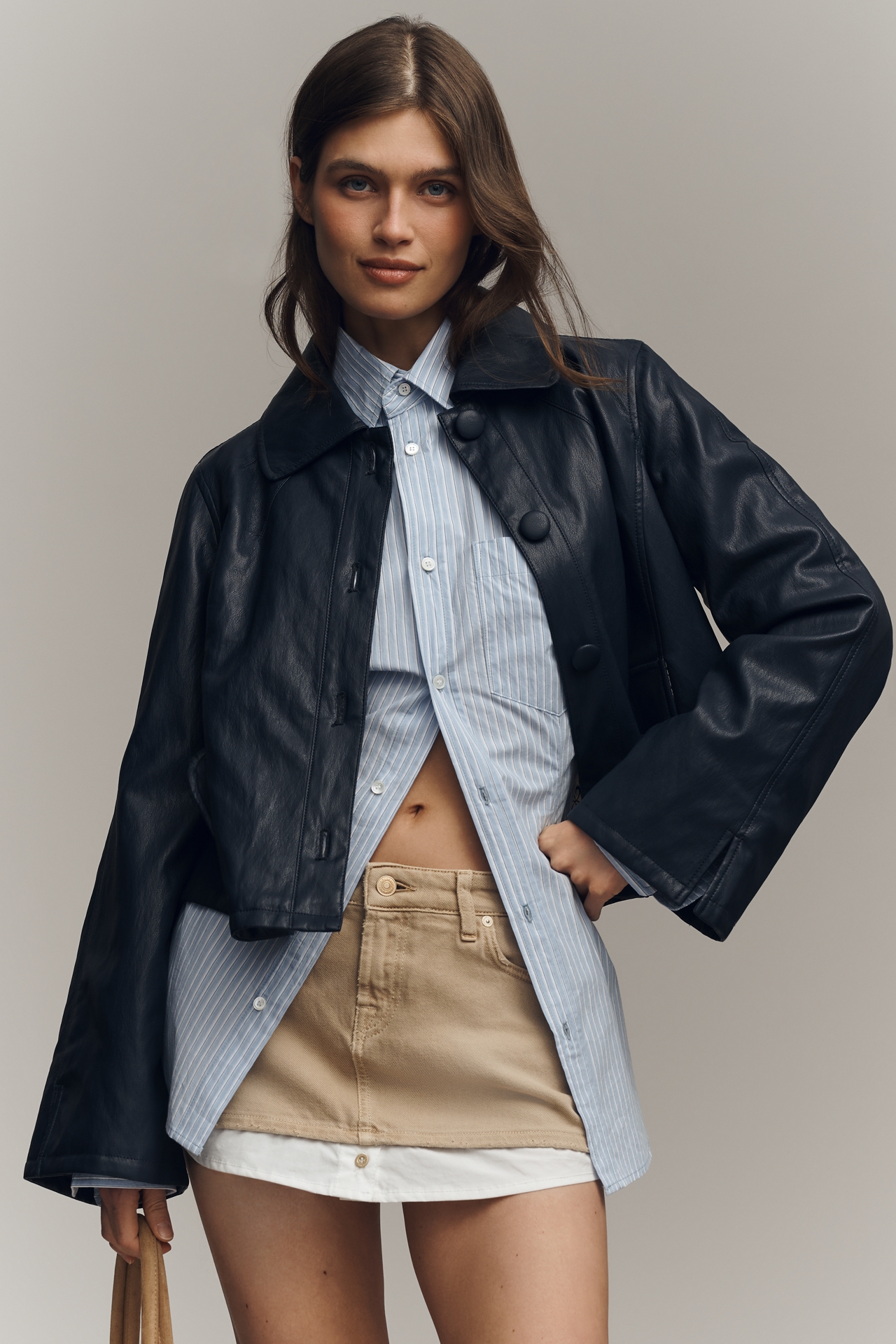 Maeve Faux Leather Retro Swing Jacket