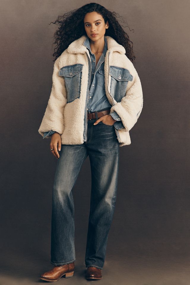 Pilcro Sherpa Denim Mixed Utility Jacket | Anthropologie
