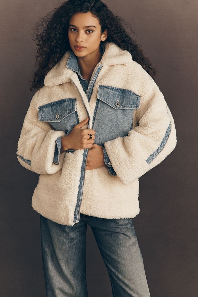 Pilcro Sherpa Denim Mixed Utility Jacket | Anthropologie