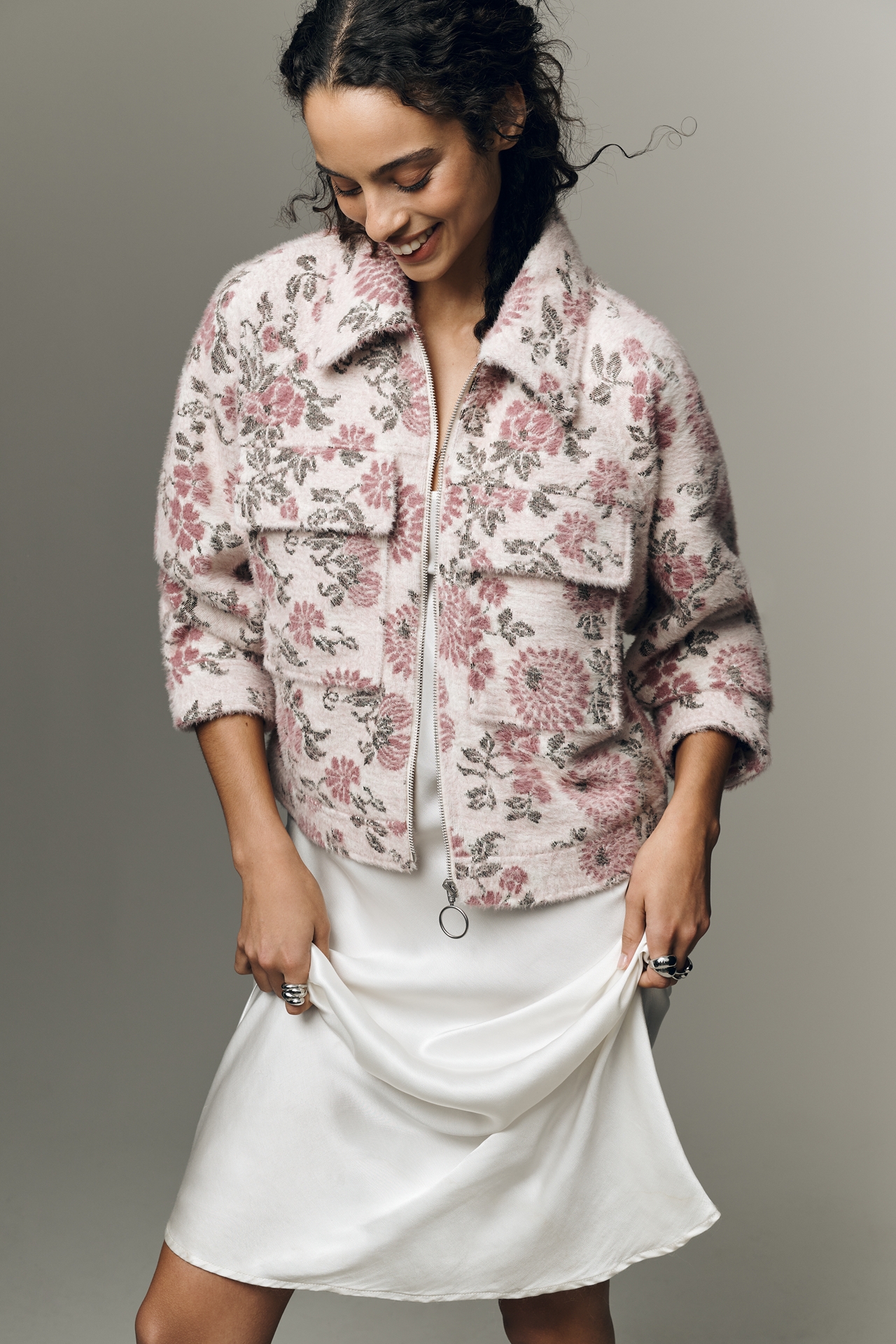 By Anthropologie Knit Floral Utility Jacket