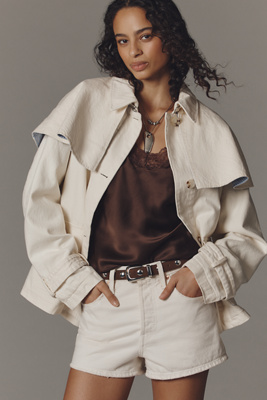 Maeve Sailor Collar Cotton Trench Coat Jacket In White