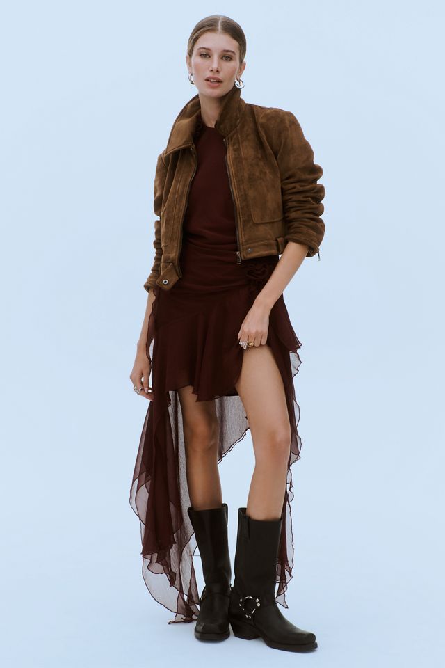 Rumi Shrunken Stretch Faux Suede Moto Jacket by Pilcro #4