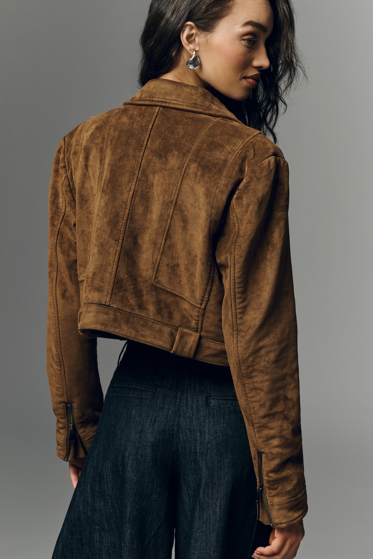 Pilcro Faux Suede Shrunken Moto Jacket