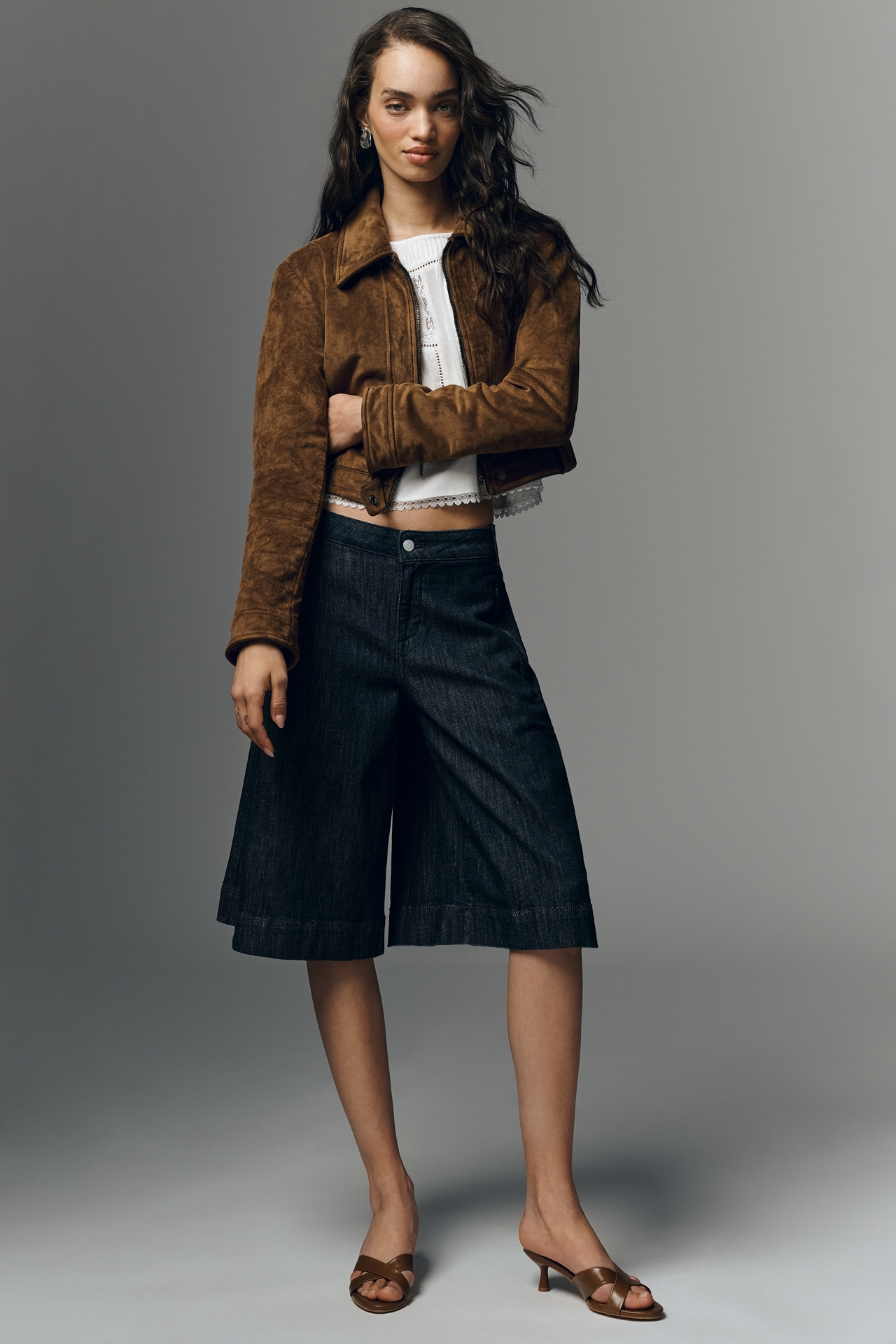 Pilcro Faux Suede Shrunken Moto Jacket