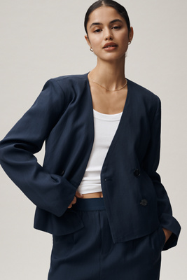 Collarless Cropped Blazer Jacket