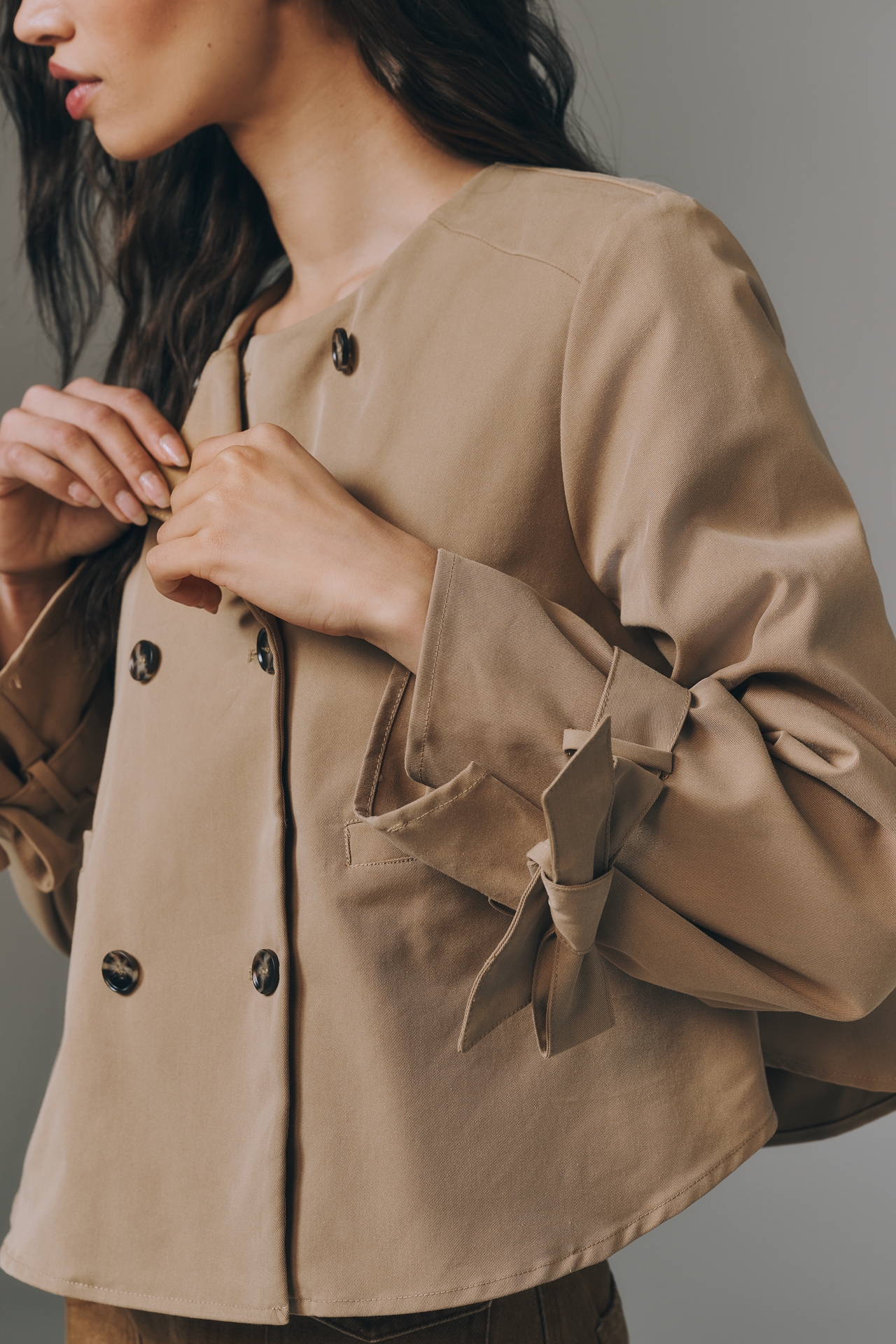 Maeve Double-Breasted Crop Trench Coat