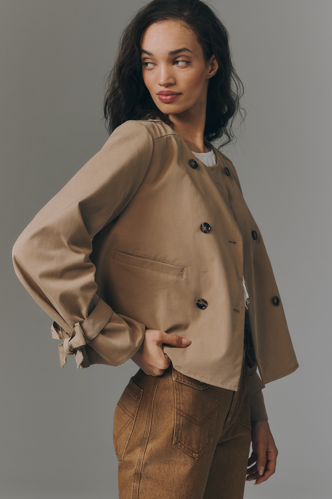 Maeve Double-Breasted Crop Trench Coat