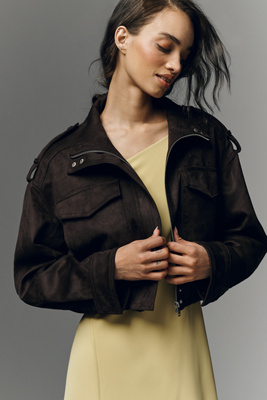 Pilcro Faux-suede Utility Bomber Jacket In Brown