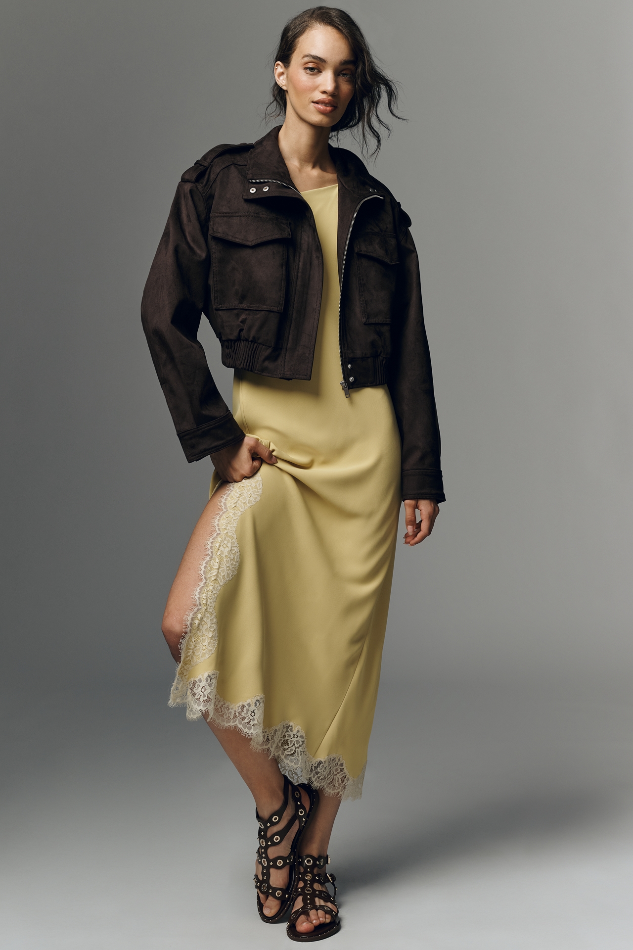 Pilcro Faux-Suede Utility Bomber Jacket