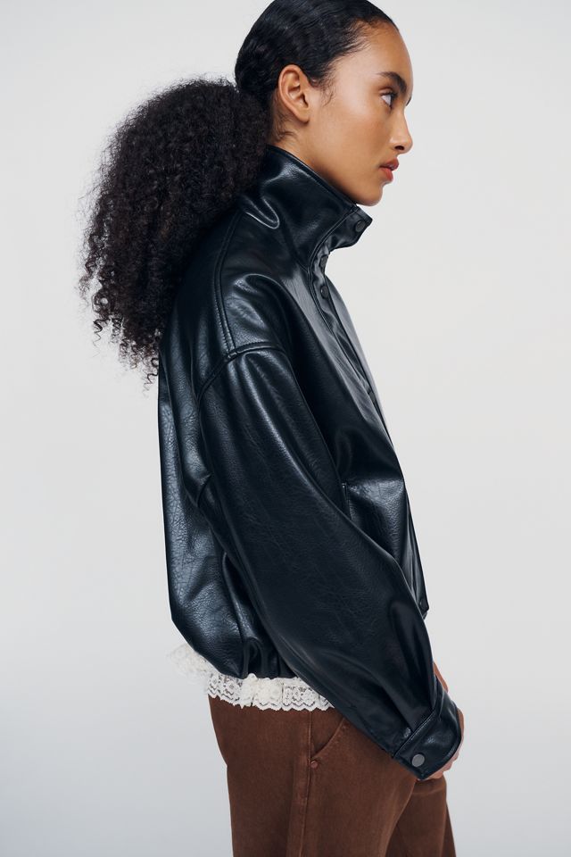 Pilcro Funnel-Neck Faux-Leather Bomber Jacket #1