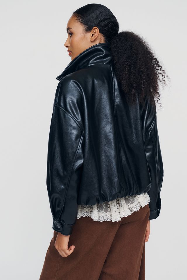 Pilcro Funnel-Neck Faux-Leather Bomber Jacket #3