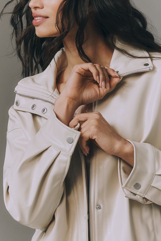 Pilcro Funnel-Neck Faux-Leather Bomber Jacket #1