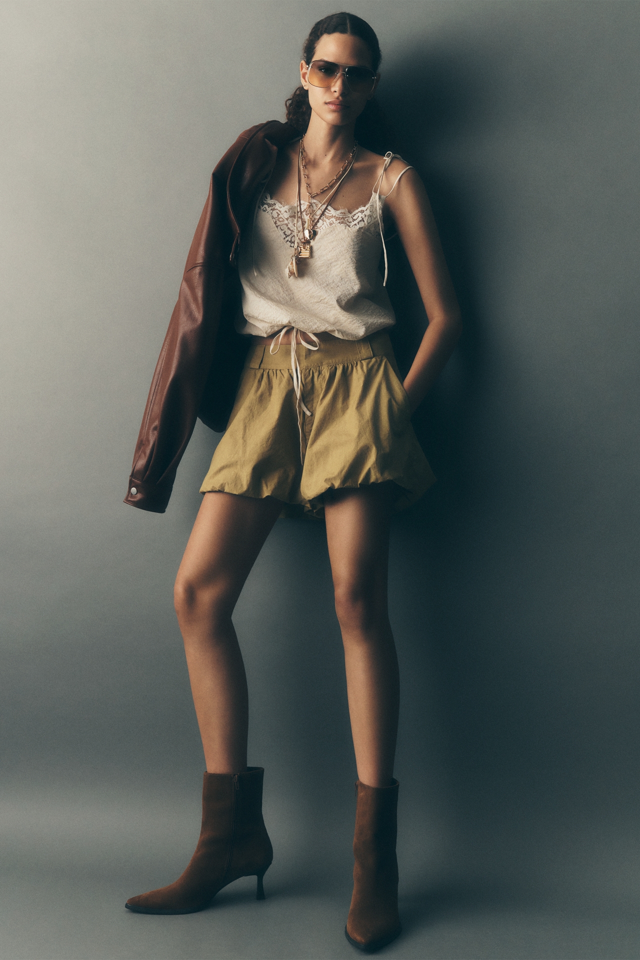 Pilcro Funnel-Neck Faux-Leather Bomber Jacket