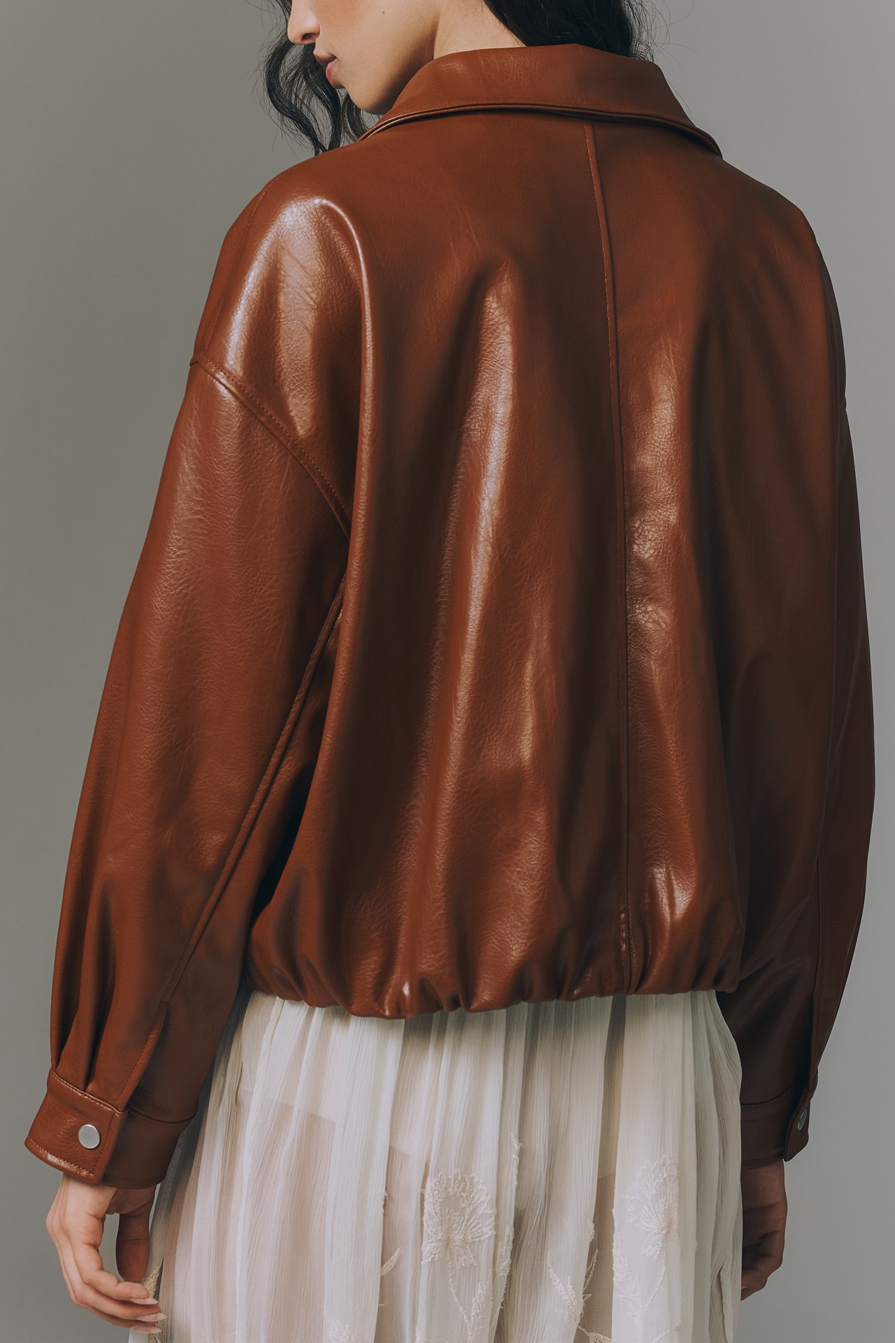 Pilcro Funnel-Neck Faux-Leather Bomber Jacket