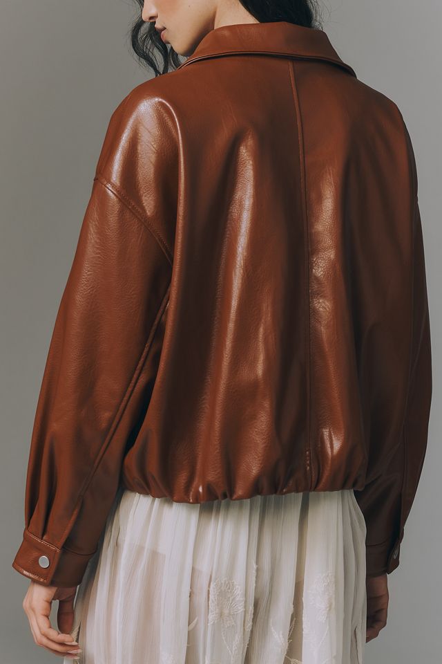 Pilcro Funnel-Neck Faux-Leather Bomber Jacket #1