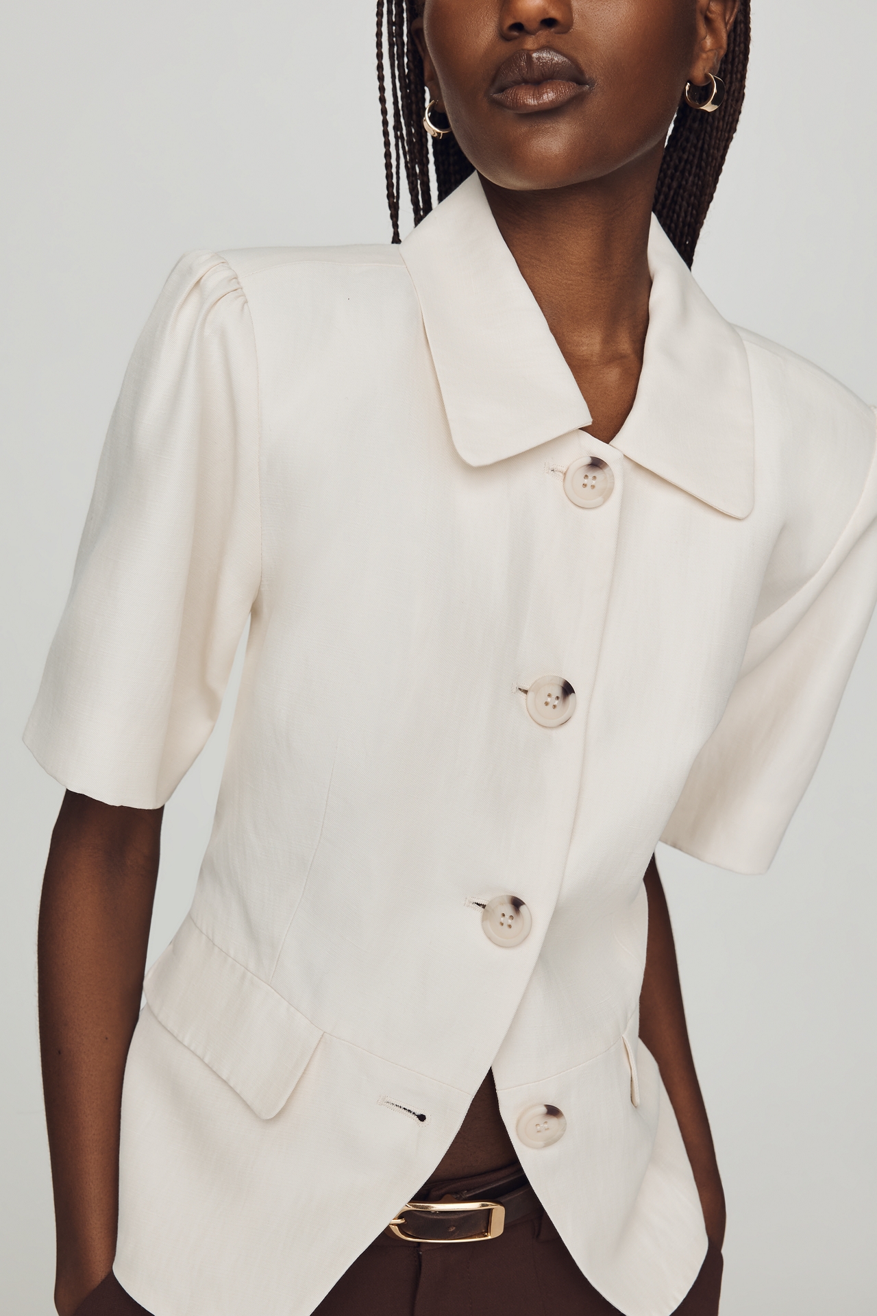 Maeve Tailored Short-Sleeve Buttondown Top