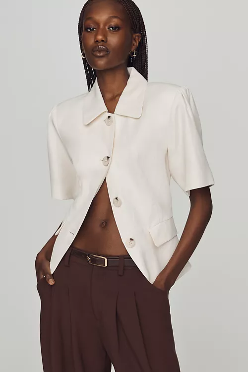 Maeve Tailored Short-Sleeve Buttondown Top