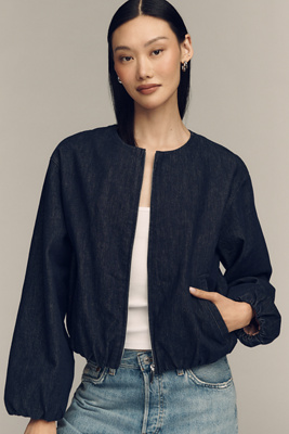 Pilcro Cotton Denim Collarless Jacket