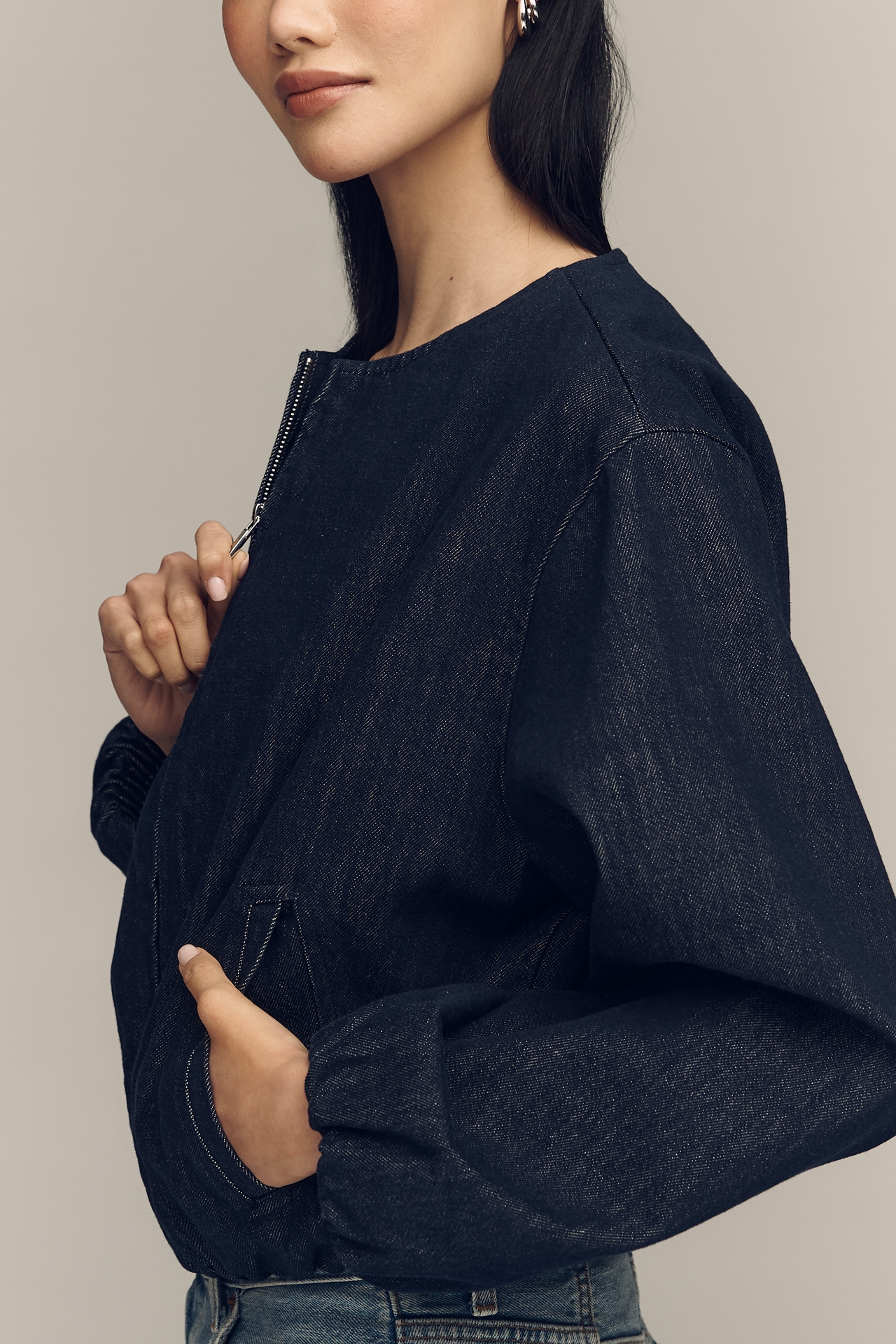 Pilcro Cotton Denim Collarless Jacket