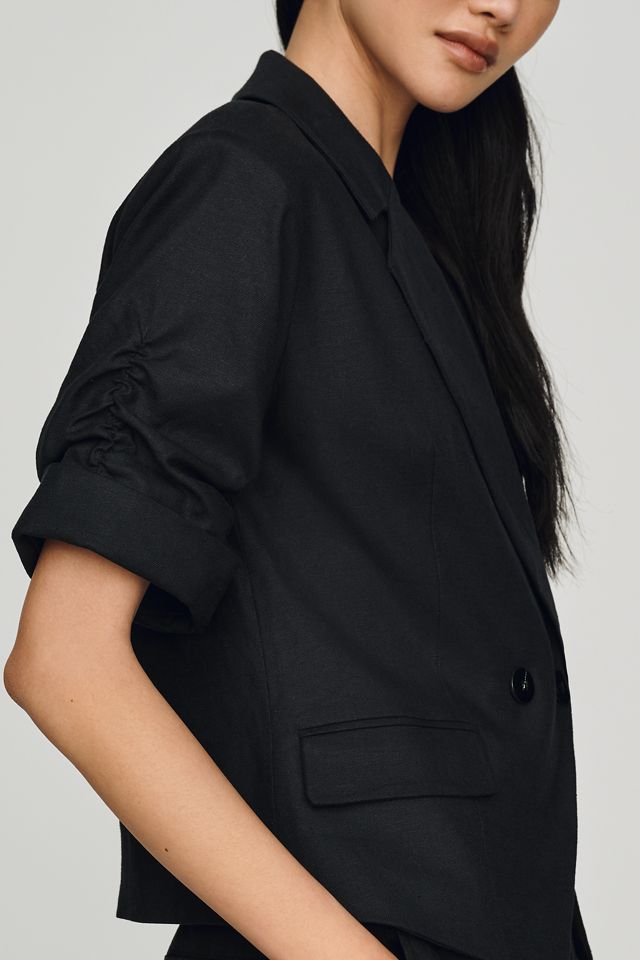 By Anthropologie Linen Scrunched Sleeve Blazer #2