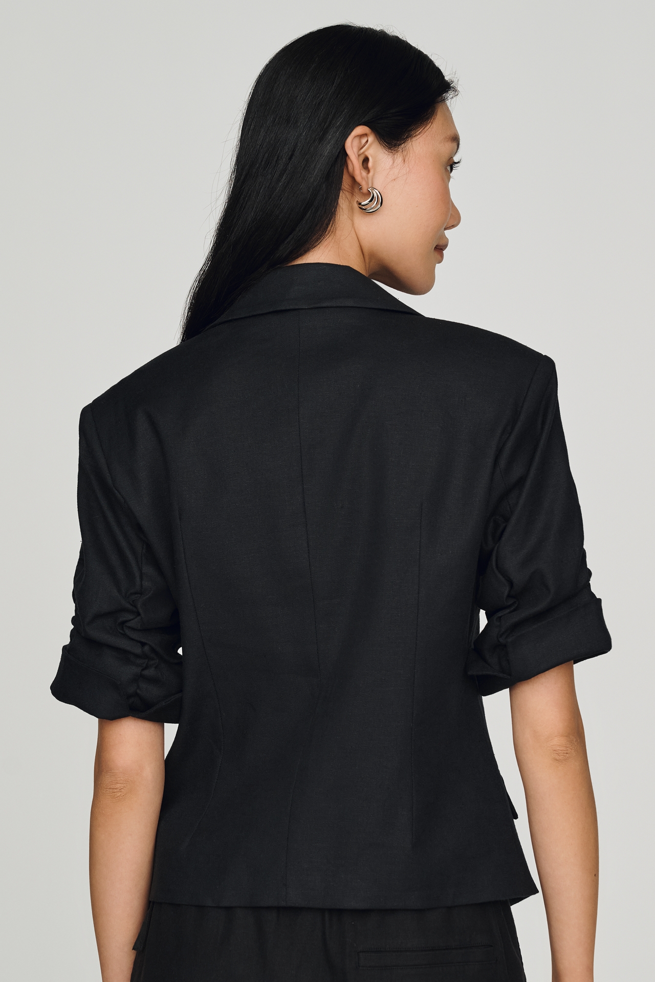 By Anthropologie Linen Scrunched Sleeve Blazer