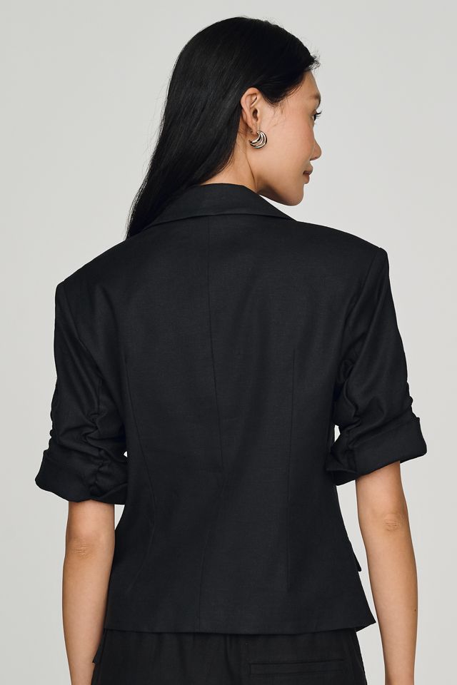 By Anthropologie Linen Scrunched Sleeve Blazer #3