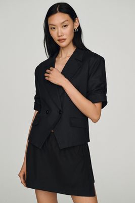 By Anthropologie Linen Scrunched Sleeve Blazer