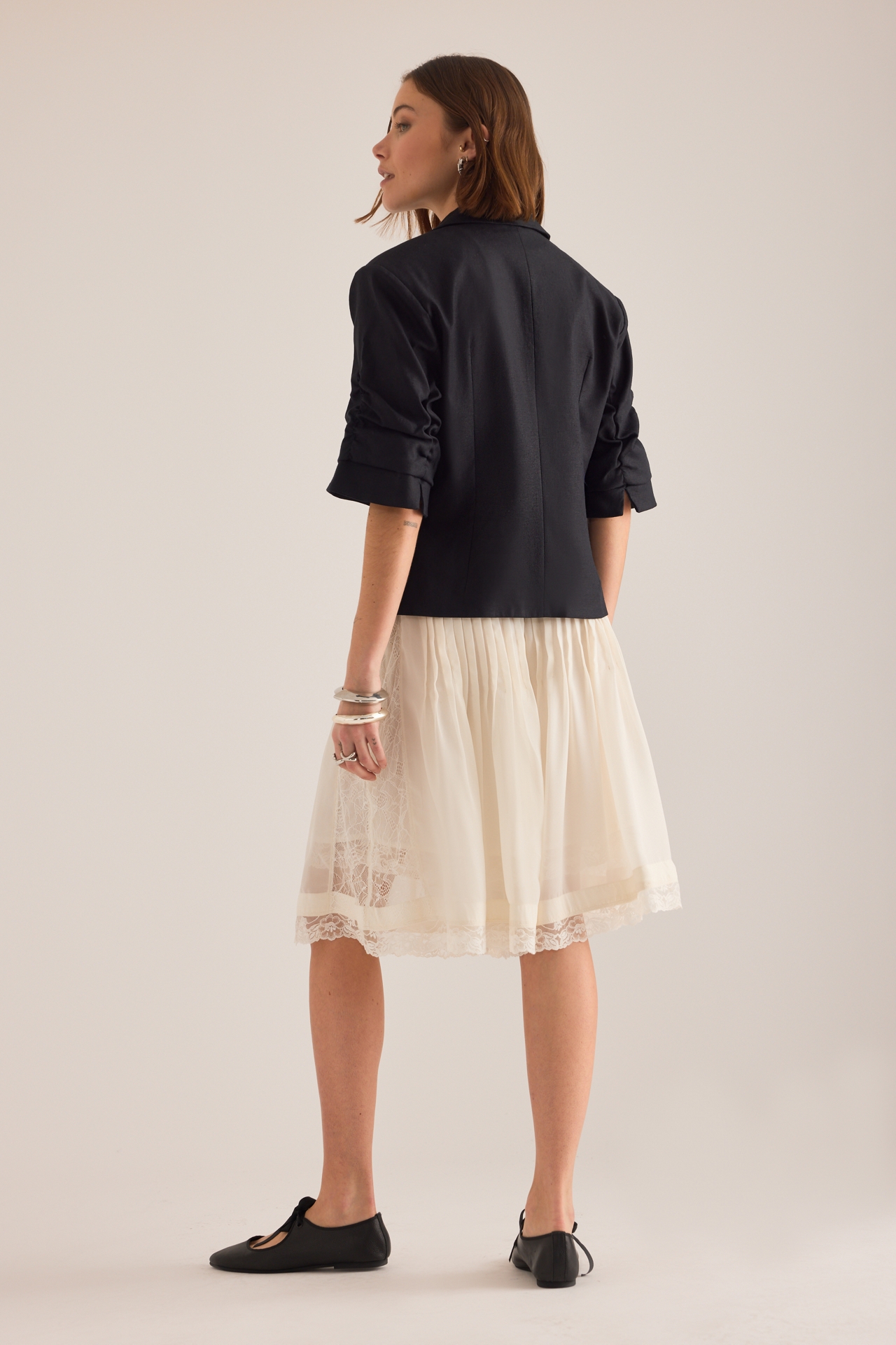 By Anthropologie Linen Scrunched Sleeve Blazer