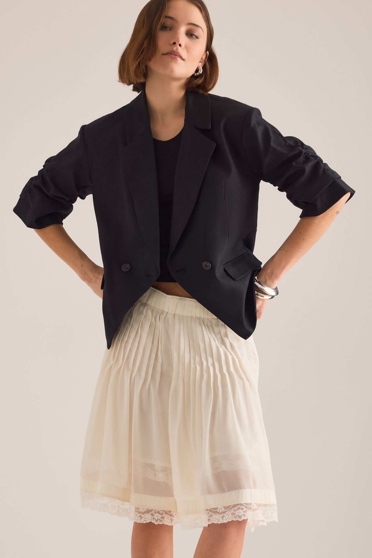 By Anthropologie Linen Scrunched Sleeve Blazer