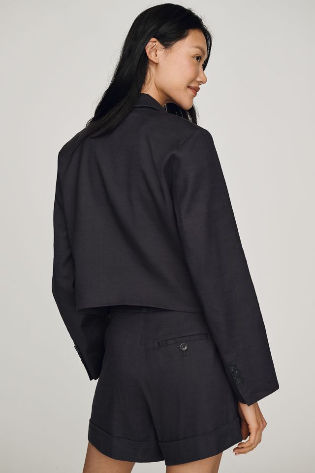 Blazer court extensible en mélange de lin #3