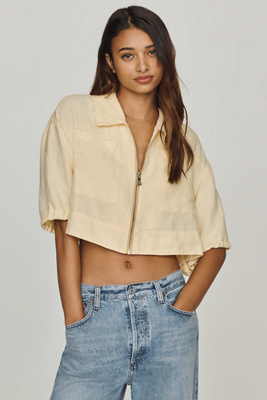 By Anthropologie Linen Crop Jacket